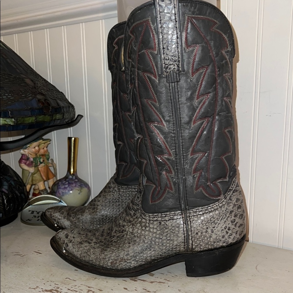 Durango Black and Gray Exotic Leather Heeled Cowboy Boots